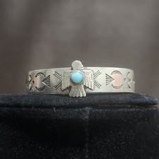 Navajo Fred Harvey Era Turquoise Thunderbird Silver Cuff Bracelet