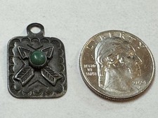 Navajo STERLING Turquoise Fred Harvey Pendant DOG TAG CHARM ARROWS Frienship - Additional view 1