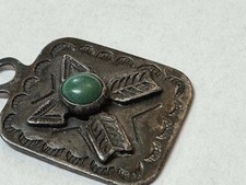Navajo STERLING Turquoise Fred Harvey Pendant DOG TAG CHARM ARROWS Frienship - Additional view 3