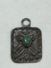 Navajo STERLING Turquoise Fred Harvey Pendant DOG TAG CHARM ARROWS Frienship - Additional view 4