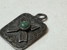 Navajo STERLING Turquoise Fred Harvey Pendant DOG TAG CHARM ARROWS Frienship - Additional view 5