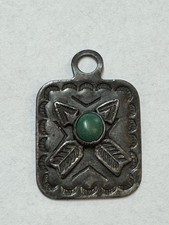 Navajo STERLING Turquoise Fred Harvey Pendant DOG TAG CHARM ARROWS Frienship - Additional view 6