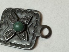 Navajo STERLING Turquoise Fred Harvey Pendant DOG TAG CHARM ARROWS Frienship - Additional view 7