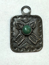 Navajo STERLING Turquoise Fred Harvey Pendant DOG TAG CHARM ARROWS Frienship
