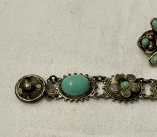 Fred Harvey Era 1940s Link Turquoise Bracelet, Brooch And Earrings. Nice Set! - Additional view 3