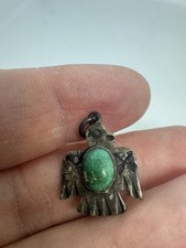 OLD VINTAGE NAVAJO FRED HARVEY ERA STERLING & TURQUOISE THUNDERBIRD CHARM-NR!