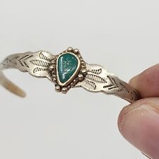 Rare Vintage Fred Harvey Era Navajo Turquoise Baby Cuff Bracelet Sterling Silver