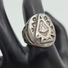 Vintage Fred Harvey Era Navajo Cigar Band Arrowhead Sterling Silver Ring sz 7.5 - Additional view 3