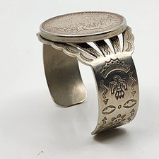 Fred Harvey Era Native American Nickel Silver Morgan Dollar Cuff Bracelet 6.25