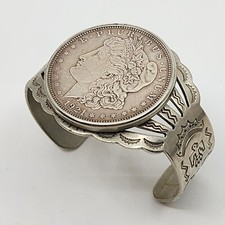 Fred Harvey Era Native American Nickel Silver Morgan Dollar Cuff Bracelet 6.25