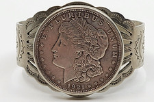 Fred Harvey Era Native American Nickel Silver Morgan Dollar Cuff Bracelet 6.25"