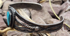 Early Fred Harvey Era Sterling Silver Turquoise Cuff Bracelet 6