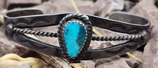 Early Fred Harvey Era Sterling Silver Turquoise Cuff Bracelet 6" Native Tourist