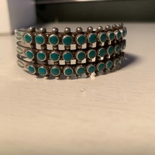 Vintage Turquoise Cuff Bracelet Fred Harvey Era Zuni Triple Row Snake Eyes 40g - Additional view 6