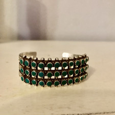 Vintage Turquoise Cuff Bracelet Fred Harvey Era Zuni Triple Row Snake Eyes 40g