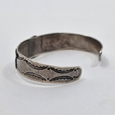 Early Fred Harvey Coin Silver Turquoise Navajo Cuff Bracelet Small SIze - Additional view 2