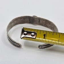 Early Fred Harvey Coin Silver Turquoise Navajo Cuff Bracelet Small SIze - Additional view 6