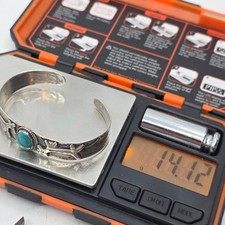 Early Fred Harvey Coin Silver Turquoise Navajo Cuff Bracelet Small SIze - Additional view 8