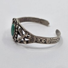 Early Fred Harvey Coin Silver Turquoise Navajo Cuff Bracelet Small SIze - Additional view 1
