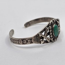 Early Fred Harvey Coin Silver Turquoise Navajo Cuff Bracelet Small SIze - Additional view 3