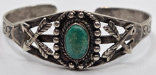 Early Fred Harvey Coin Silver Turquoise Navajo Cuff Bracelet Small SIze