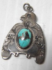 VINTAGE NAVAJO INDIAN 1930s FRED HARVEY WHIRLING LOGS THUNDERBIRD PENDANT / FOB