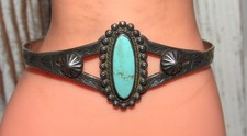 Vintage Fred Harvey Era Bracelet Navajo Sterling Turquoise Cuff - Additional view 2