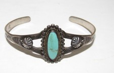 Vintage Fred Harvey Era Bracelet Navajo Sterling Turquoise Cuff - Additional view 4