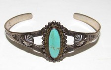 Vintage Fred Harvey Era Bracelet Navajo Sterling Turquoise Cuff