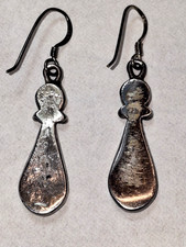 Vtg MCM Fred Harvey Era Zuni Native Turquoise Inlay Teardrop Sterling Earrings - Additional view 4