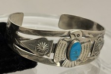 Fred Harvey Era Navajo Sterling Turquoise THUNDERBIRD ARROWHEAD Cuff Bracelet - Additional view 2