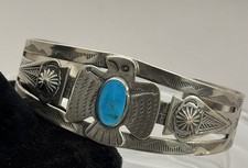 Fred Harvey Era Navajo Sterling Turquoise THUNDERBIRD ARROWHEAD Cuff Bracelet
