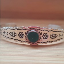 Navajo Green Malachite Sterling Silver Cuff Bracelets Fred Harvey Era XS 6in