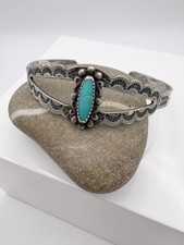 Vintage 1930s Fred Harvey Era Turquoise Silver Native American Cuff Bracelet