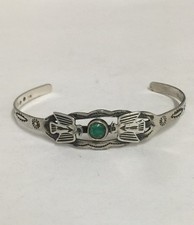 Fred Harvey Era Thunderbird Sterling Silver Turquoise Childs Cuff Bracelet