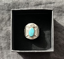 Fred Harvey Thunderbird Ring - Size 7 Bell Trading Post, Sterling & Turquoise,