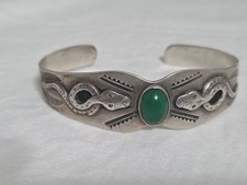 Vintage Navajo Fred Harvey Turquoise Snake Arrow Sterling Silver Cuff Bracelet - Additional view 14