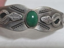 Vintage Navajo Fred Harvey Turquoise Snake Arrow Sterling Silver Cuff Bracelet - Additional view 17