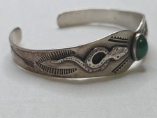Vintage Navajo Fred Harvey Turquoise Snake Arrow Sterling Silver Cuff Bracelet - Additional view 6