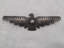 VINTAGE FRED HARVEY ERA NAVAJO STAMPED STERLING SILVER 3 1/2" THUNDERBIRD BROOCH