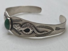 Vintage Navajo Fred Harvey Turquoise Snake Arrow Sterling Silver Cuff Bracelet  - Additional view 1