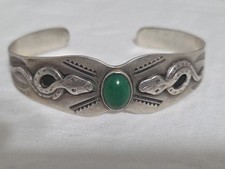Vintage Navajo Fred Harvey Turquoise Snake Arrow Sterling Silver Cuff Bracelet