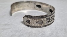 Vintage Fred Harvey Era Navajo Stamped Sterling Turquoise Cuff Bracelet 1940's - Additional view 5