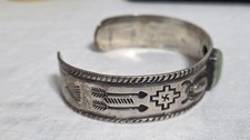 Vintage Fred Harvey Era Navajo Stamped Sterling Turquoise Cuff Bracelet 1940's - Additional view 6