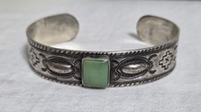 Vintage Fred Harvey Era Navajo Stamped Sterling Turquoise Cuff Bracelet 1940's - Additional view 7
