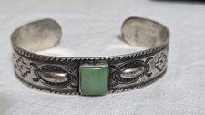 Vintage Fred Harvey Era Navajo Stamped Sterling Turquoise Cuff Bracelet 1940's