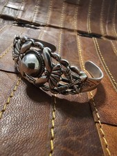 Vintage Fred Harvey Era Navajo Sterling Silver Cuff Bracelet – 22g Hand Stamped - Additional view 1