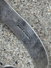 Vintage Old Pawn Coin Silver & Turquoise Bench Stamped Cuff Bracelet Fred Harvey - Additional view 5