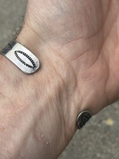 Vintage Old Pawn Coin Silver & Turquoise Bench Stamped Cuff Bracelet Fred Harvey - Additional view 10