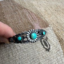 VTG Fred Harvey Era Navajo Double Thunderbird Turquoise Cuff Sterling Bracelet - Additional view 7